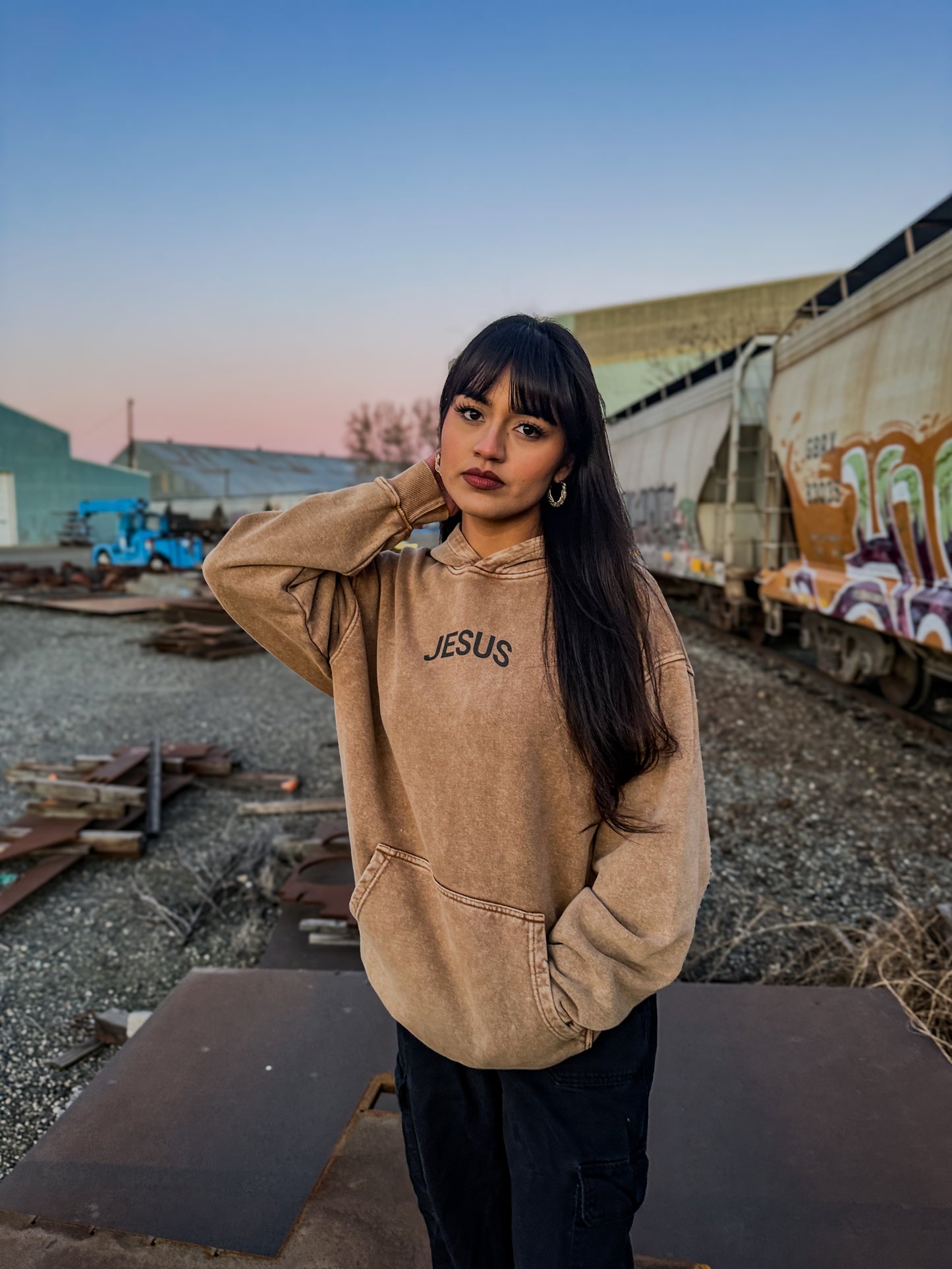 Oversized Acid Washed JESUS Hoodie