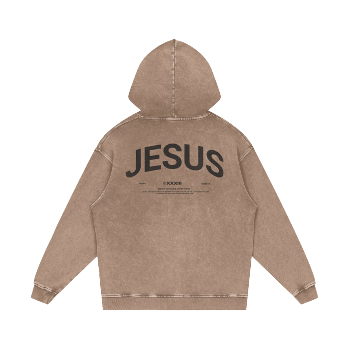 Oversized Acid Washed JESUS Hoodie