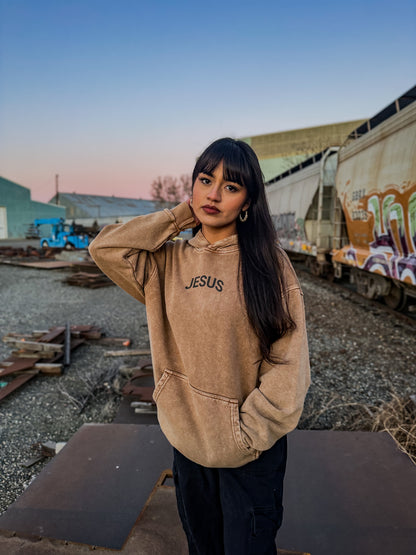Oversized Acid Washed JESUS Hoodie