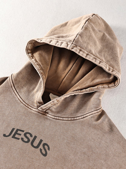 Oversized Acid Washed JESUS Hoodie
